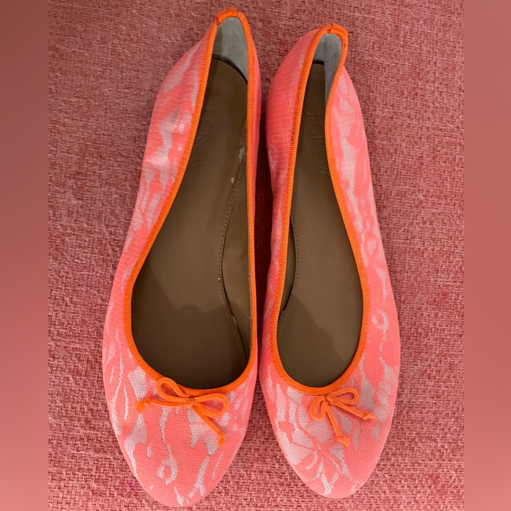 J. CREW neon orange lace ballet flats GUC sz9